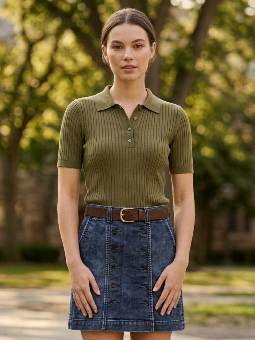 Anthropologie Bica Cheia Double Breasted Peacoat Denim A-Line Skirt 0 W27